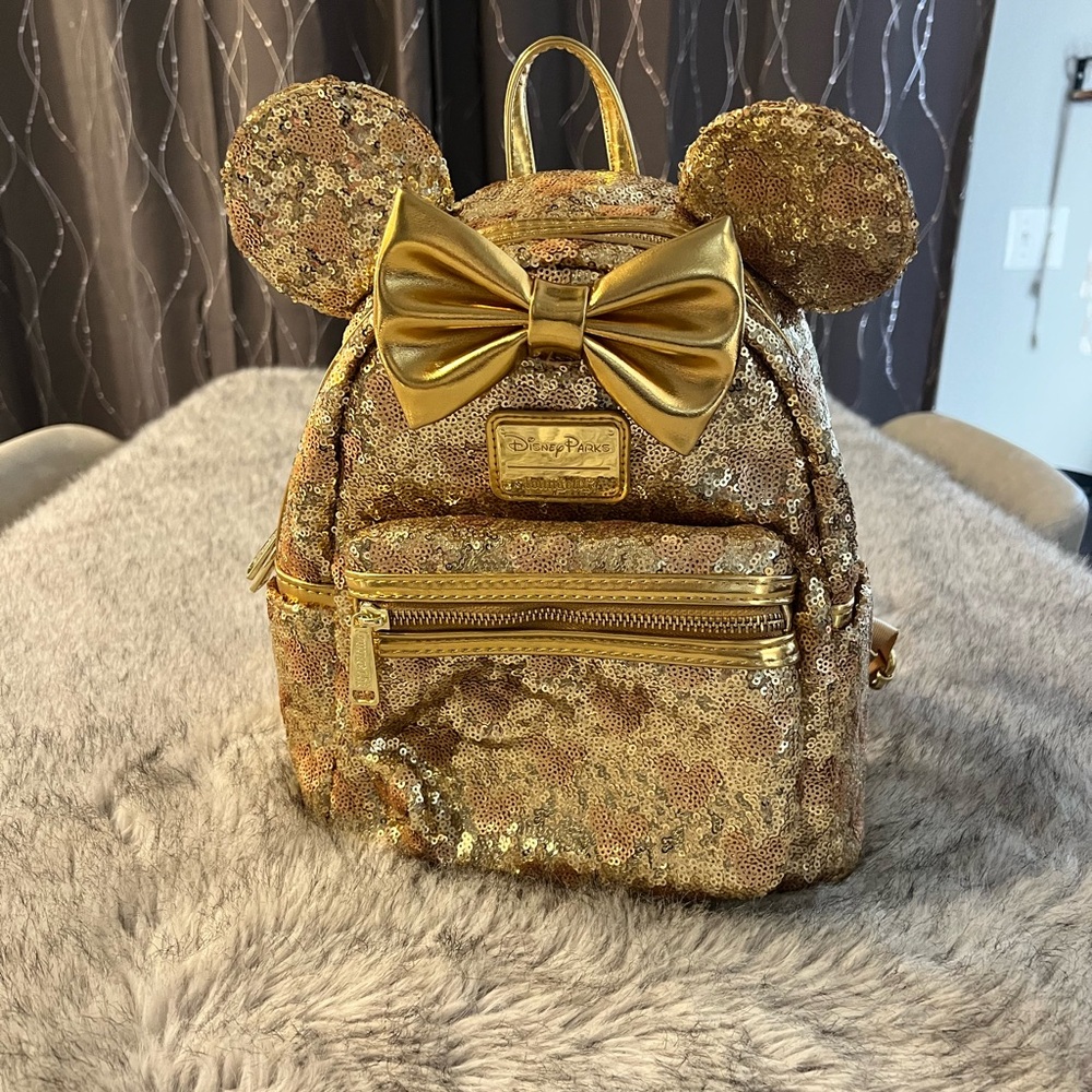 Loungefly Gold Sequin Backpack with Bow